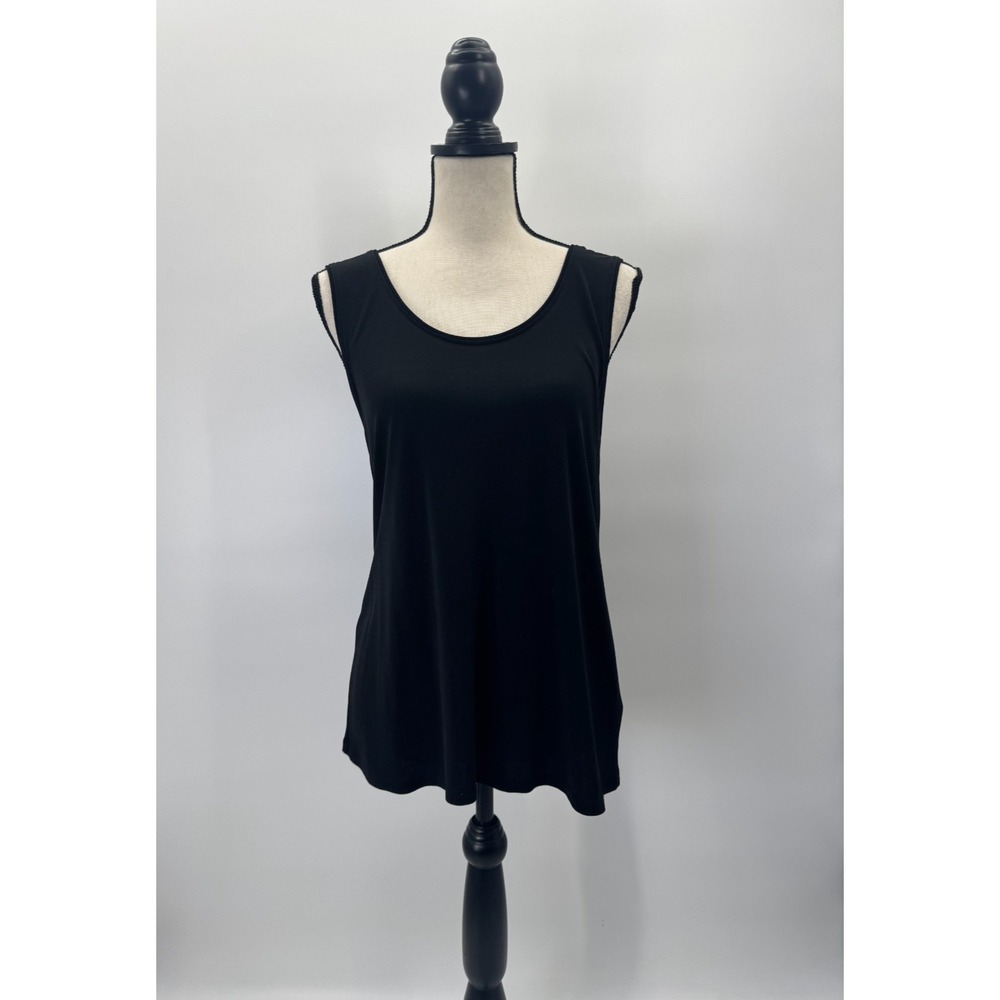 Eileen Fisher Black Silk Tank Top Large Scoop Capsule Minimalist Quiet Luxury